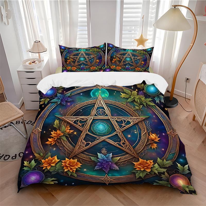 3pcs Mystic Pentagram Enchanted Pattern Bedding Set, 1* Cover + 2*Pillowcases, Printed Bedding Set, Soft and Comfortable, Suitable for Bedroom an