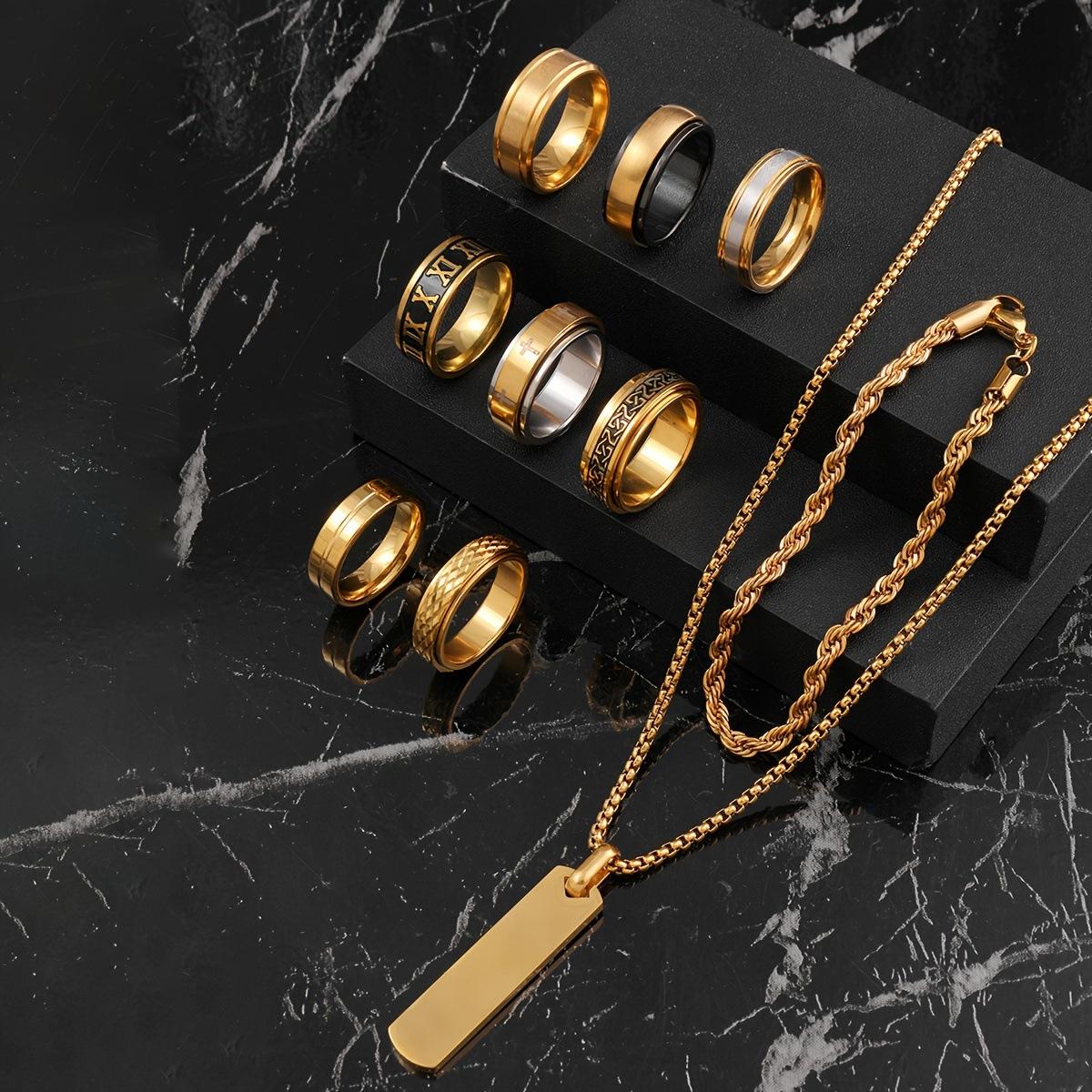 Stainless Steel Necklace Corrosion Oil Roman Numeral Ring Light Luxury Non-Fading Titanium Steel Jewelry Set Ring-9No.