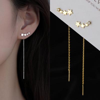 Trend Long Wire Tassel Thread Chain Climb Star Heart Beads Pendants Drop Earrings Women 'S Straight Hanging Earings Jewelry