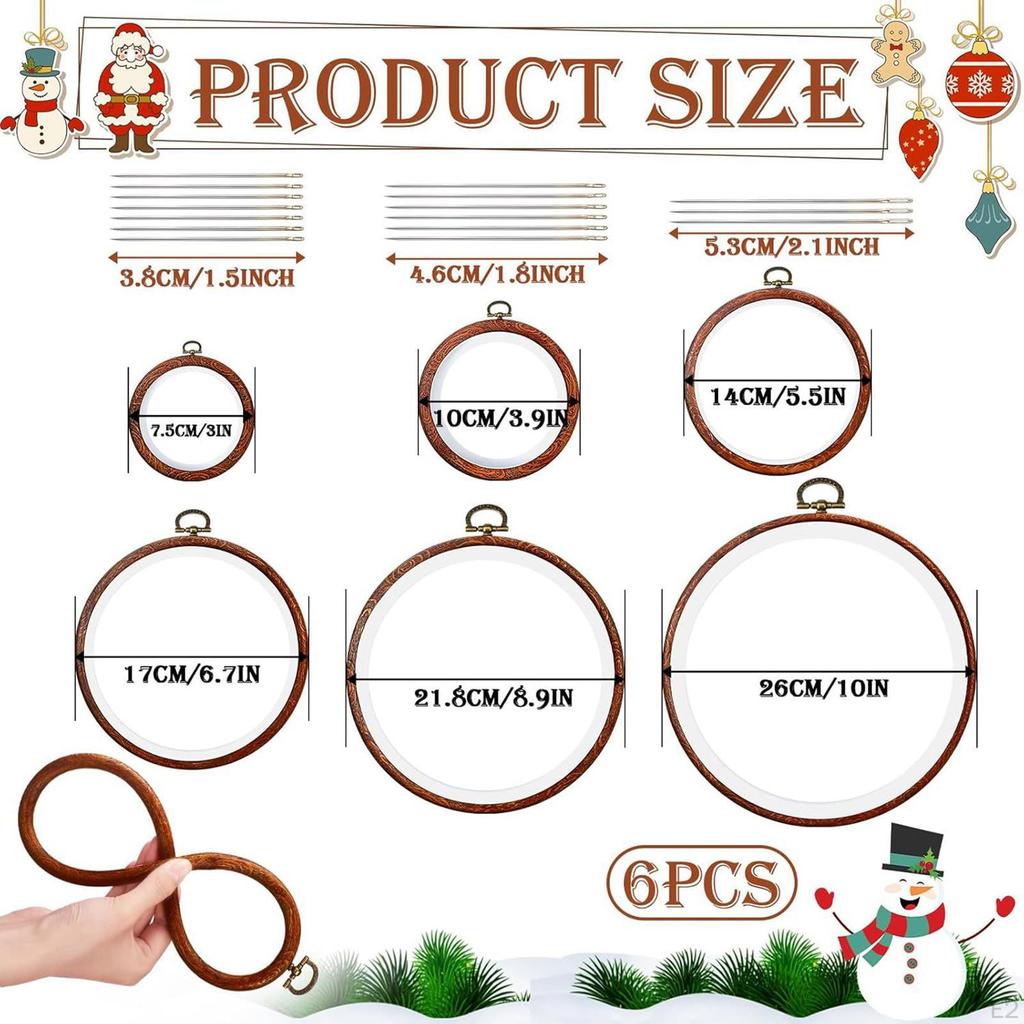 6 Pieces Embroidery Hoops Cross Stitch Hoop for Craft Projects Wedding