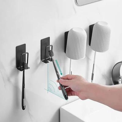 Stainless Steel Self-Adhesive Wall Mount Toothbrush Holder Toothpaste Organizer Mouthwash Cup Stand Bathroom Accessories