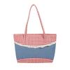 Lattice Lace Bow Shoulder Bag Rural Style Commuting Tote Bag Retro Denim Plaid Handbag  Students
