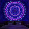 Schwarzlicht Mandala Wandteppich, Psychedelischer Bohème Wandbehang, UV-reaktiver Boho-Druck für Schlafzimmer, Wohnheim, Heimdekoration