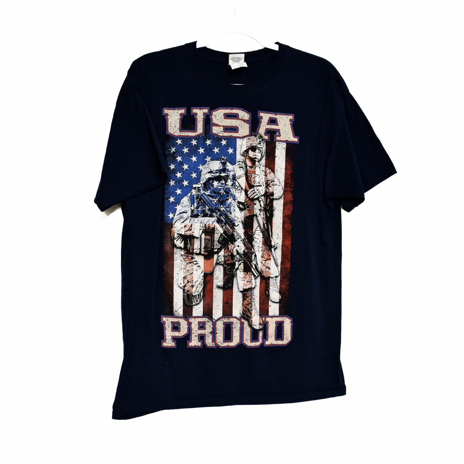 Fruit of the Loom USA Proud Mens Black T Shirt Graphic US Flag Short Sleeve L XXXL