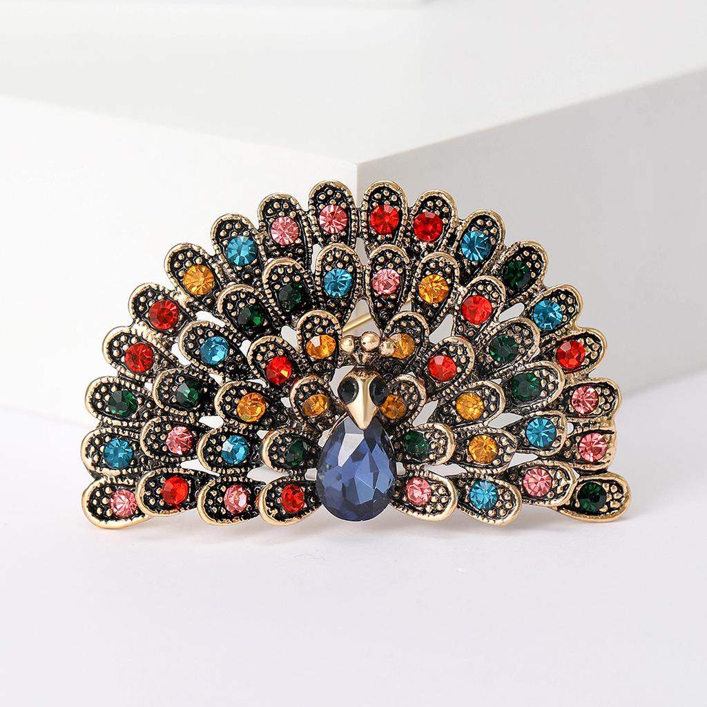 Fashion Retro Corsage Accessories, Full Diamond Peacock Screen Brooch, Creative Personality Flash Animal Pin