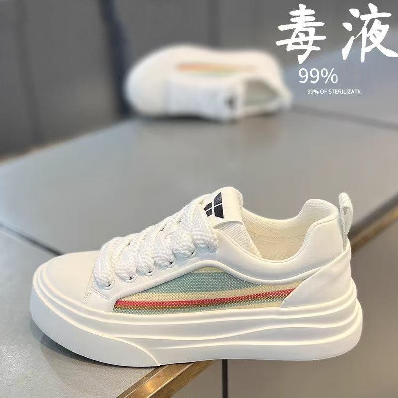 New casual versatile low-top breathable mesh men's shoes trendy men's fashion white shoes thick baseplate shoes