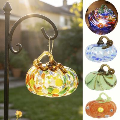 Mini Hand Blown Glass Pumpkin Ornament Collectible Thanksgiving Halloween Faux Crystal Pumpkin Hanging