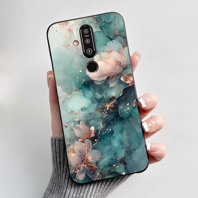 Case For Nokia 8.1 Plus/Nokia X71 Phone Casing Vast Grasslands With Beautiful WildFlowers Pattern Soft Black Anti-Scratch Case