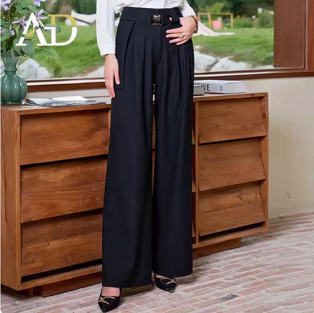 Stylish Long-Sleeve French White Top with Wide-Leg Pants Two-Piece Set for Women