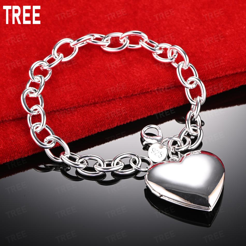 925 Sterling Silver Simple Romantic Love Side Chain Beautiful Bracelet Gift Jewelry 20CM