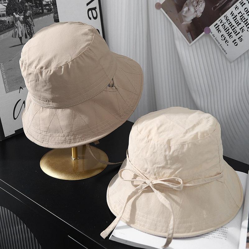 Simple Windproof Bow Fisherman's Hat Children's Summer Thin Foldable Hat Sun Hat Shows Small Face