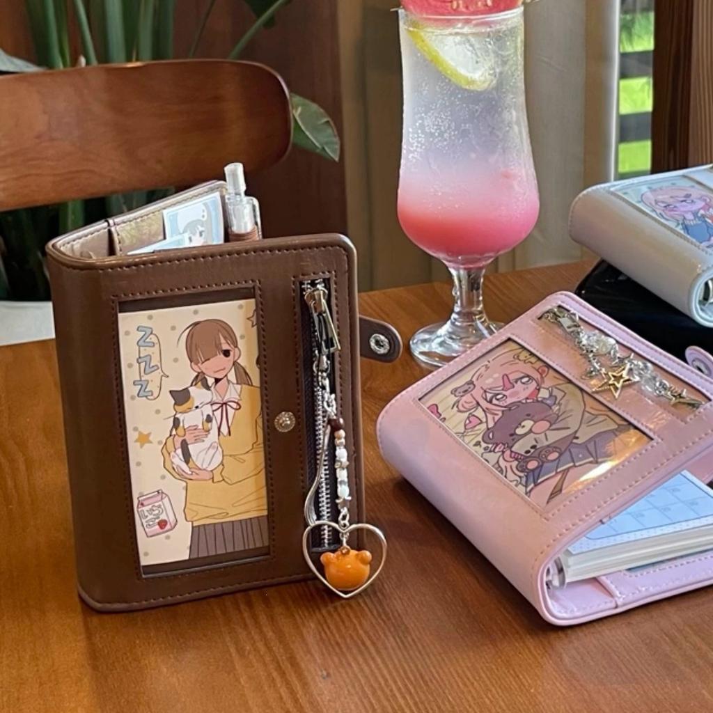 M5 Brown Sliver Soft Zip Loose-Leaf Retro Portable With 40 Sheets Inner Page PU Clip-on Notebook Loose Leaf Notebook