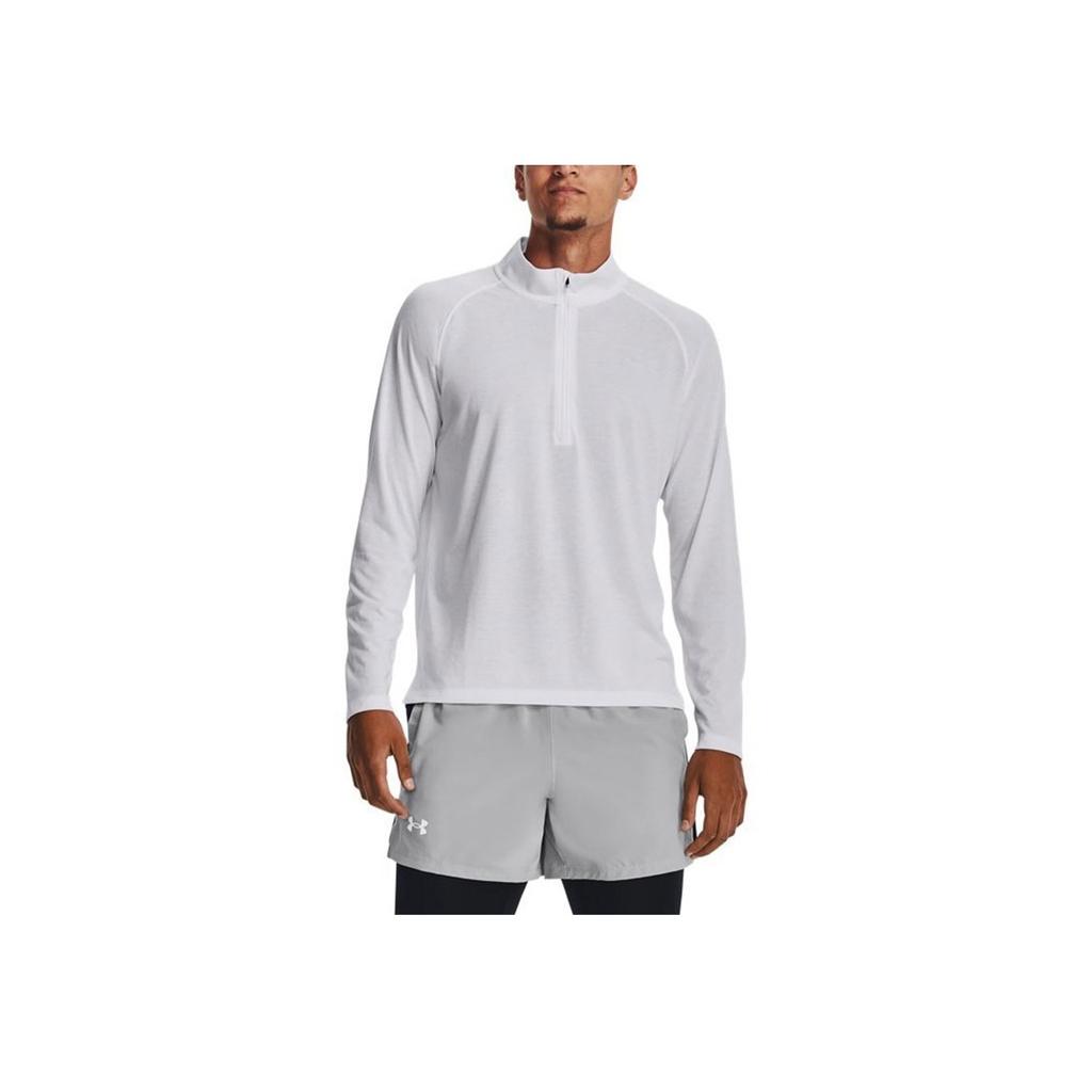 Under Armour Solid Color 1/2 Zip Running Breathable Crew Neck Pullover Long Sleeve Raglan T-Shirt Men Tops White 1361474-100