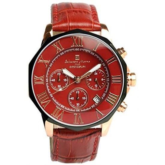 Salvatore Mara watch red chronograph 10 ATM water-resistant business formal mens leather strap