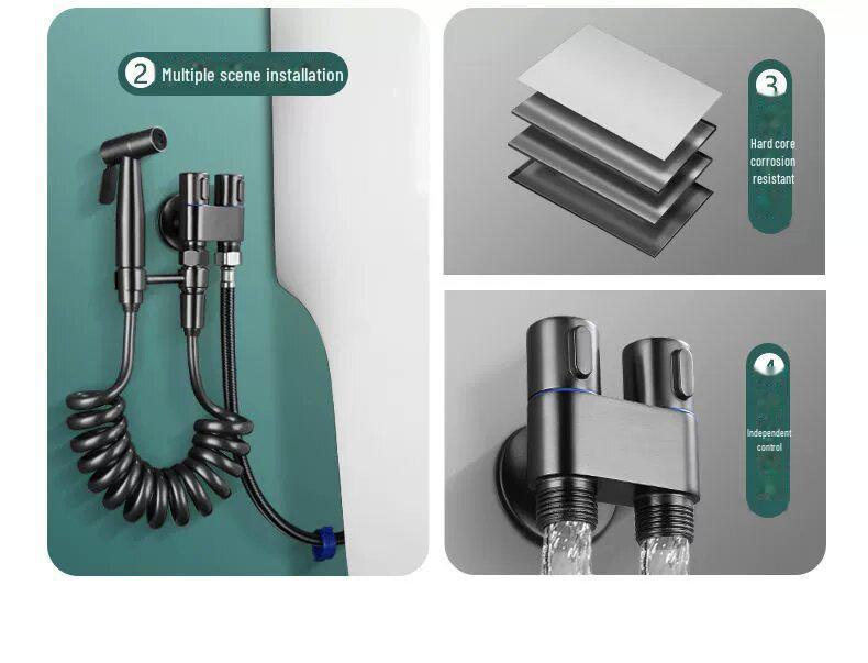 Sada rozprašovače na toaletní bidet z nerezové oceli s posilovací tryskou pro čištění a splachování koupelny.