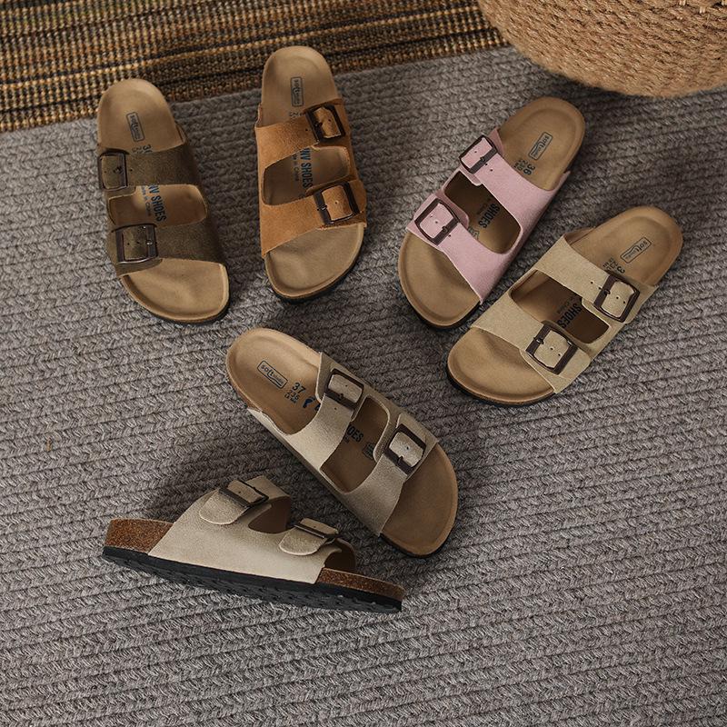 Women's Retro Genuine Leather Birkenstock Shoes, Inner Height-Increasing, Single Strap Beach Slippers, Sizes 35-46 Available