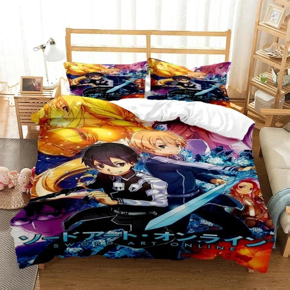 Fashion SAO Art Print Three Piece Bedding Set Fashion Article Boys Or Adults For Beds Quilt Covers Pillowcases Bedding Set