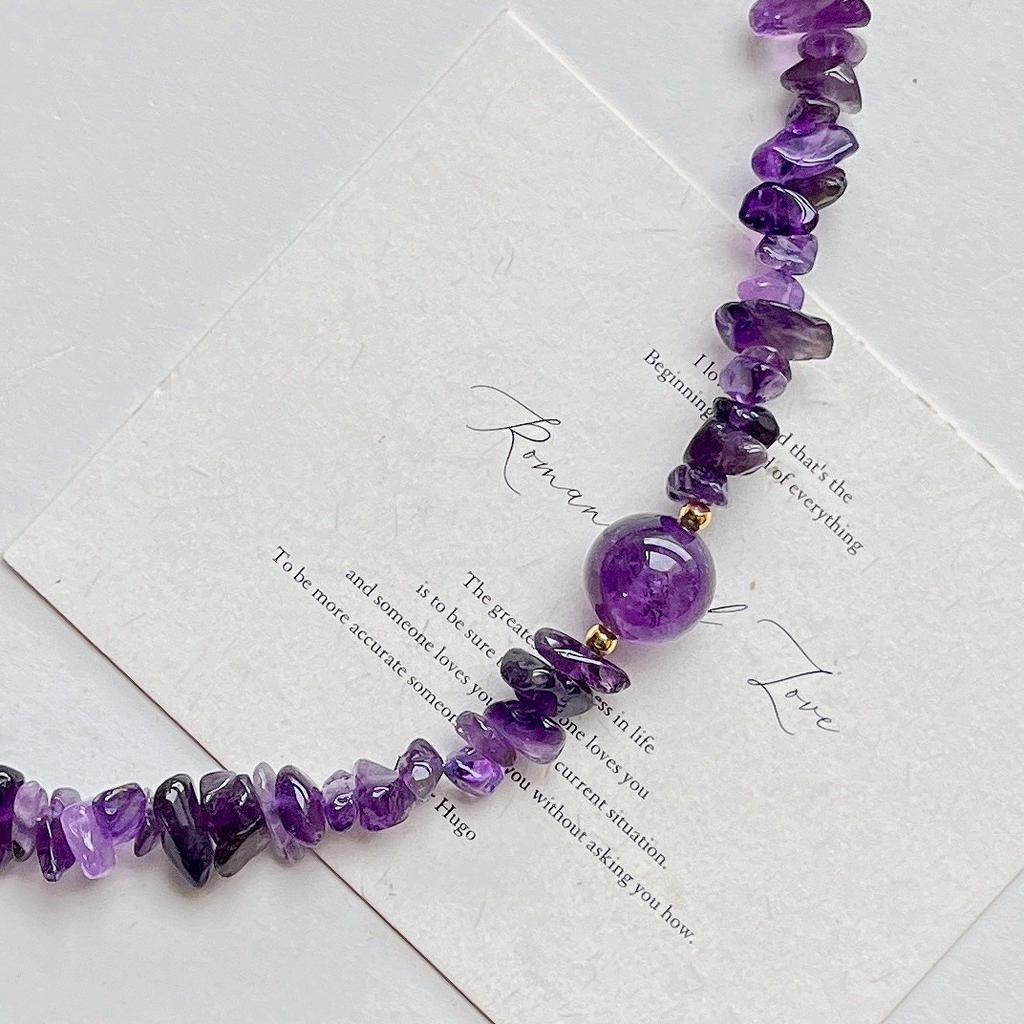 High Quality Natural Amethyst Design Sweater Chain Necklace Collarbone Chain, Fidelity