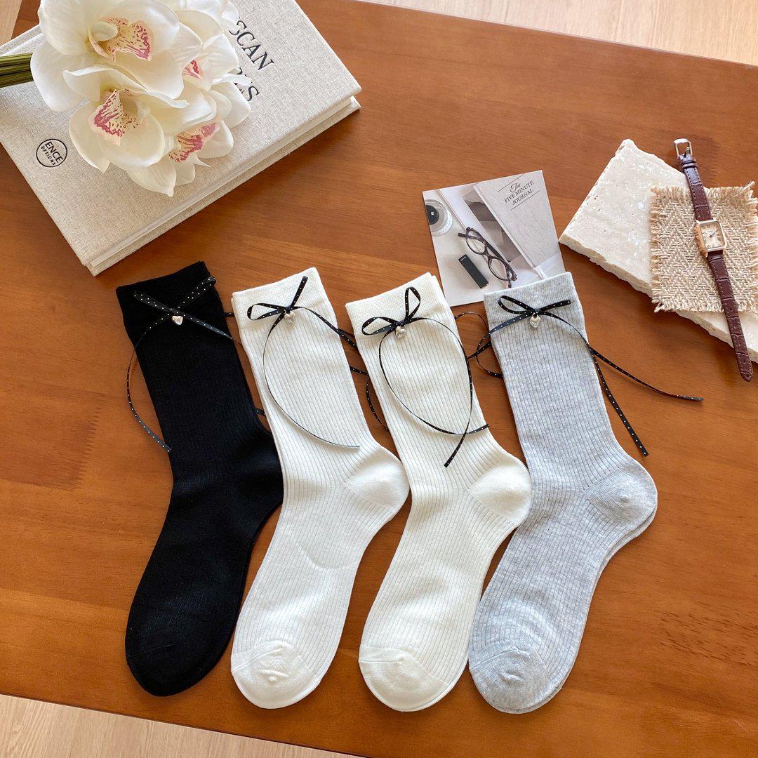 Бесшовные хлопковые носки с кружевным бантом в корейском стиле для женщин - Весна/Лето, полый дизайн