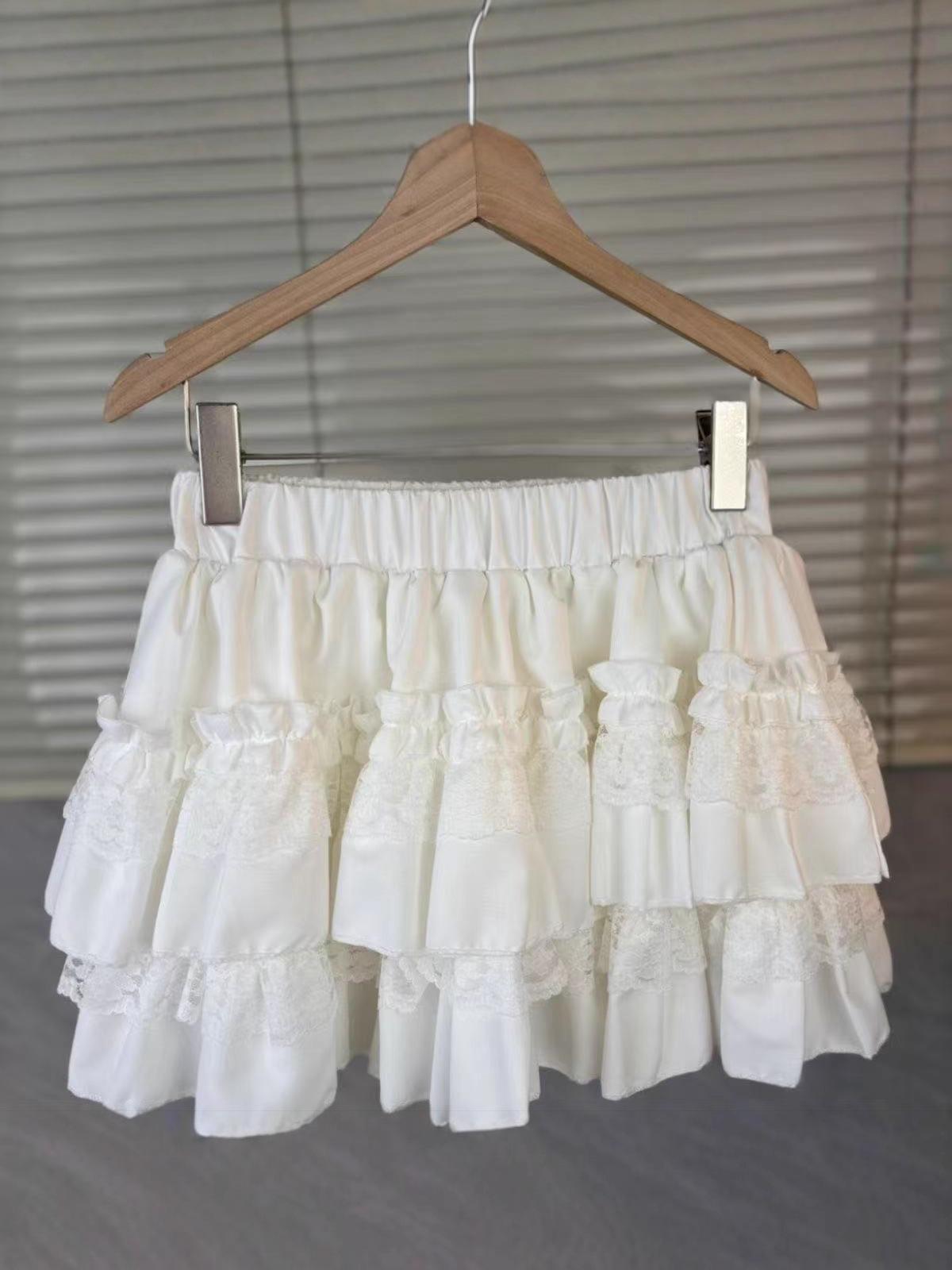 

White Lace-Trim A-Line Skirt: Summer 2025 European Girly Style, On-Trend Women s Fashion One Size білий