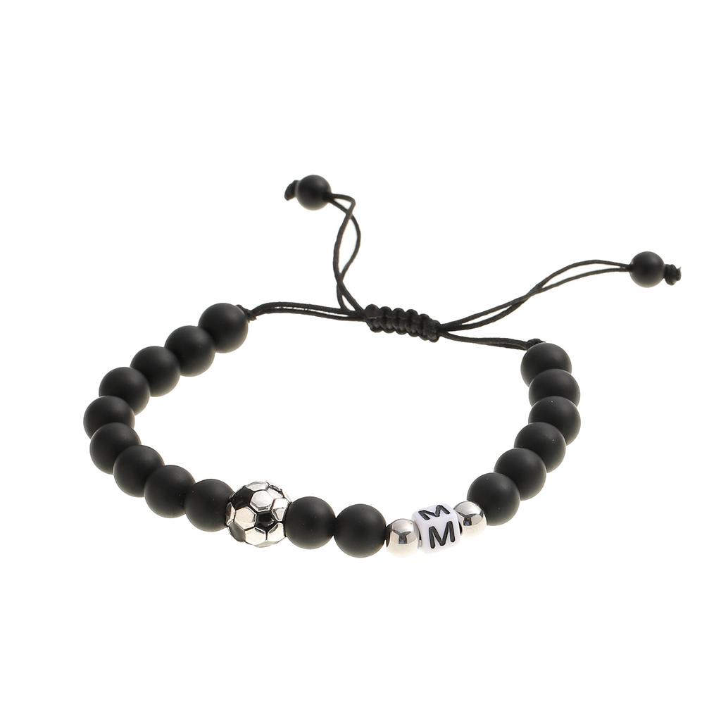 Mattschwarzes Fußball-Alphabet Verstellbares Perlenarmband Unisex Sport-Armband Schmuck