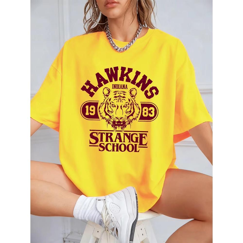 Hawkins Strange School 1983 Prints T-Shirts Women Summer Short Sleeve Tops O-Neck Oversized T Shirt Casual Womans Clothes