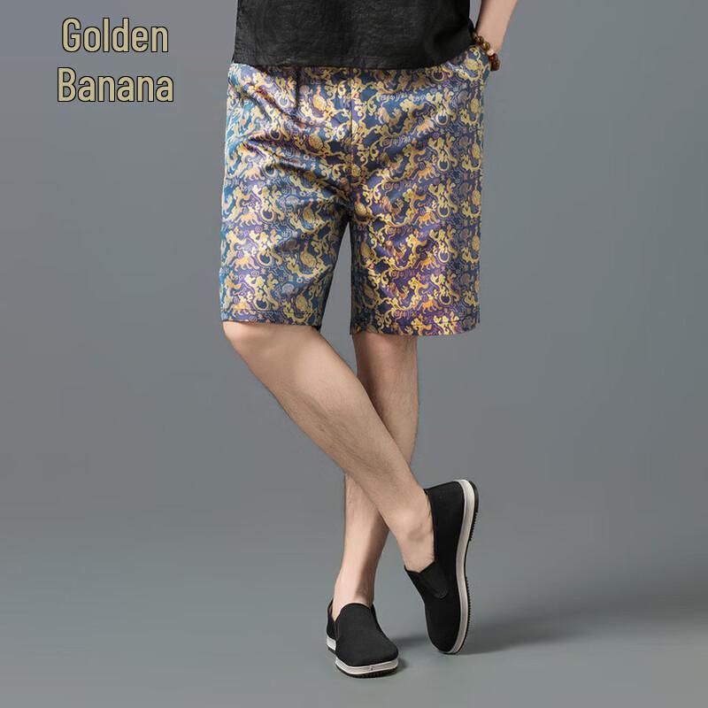 JinJu Men s 100% Silk Jacquard Casual Shorts XL
