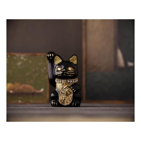 Goen-Neko Millionaire Cat (S-SIZE Black) Right Paw Raised / Ceramic_lucky cat Maneki-neko Beckoning