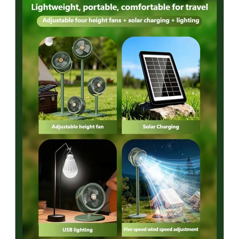 Wiederaufladbarer Solar-Bodenventilator mit flexibler Höhenverstellung Leiser Teleskop-Schreibtischventilator für Terrassen, Gärten und kleine Räume