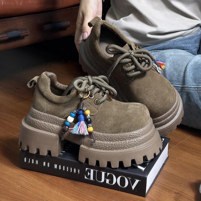 Frosted leather muffin small leather shoes for women 2025 autumn loafers for women, small people with big heads, British style for women