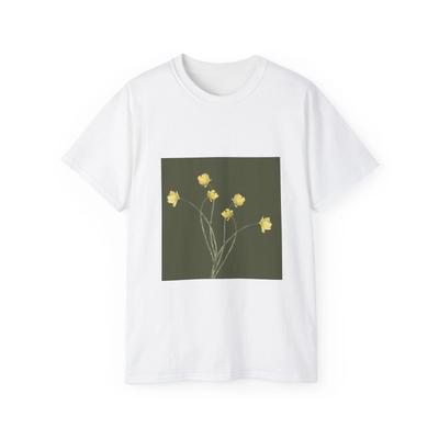 Flowers Stem Watercolor Painting Yellow | Custom Graphic T-Shirt