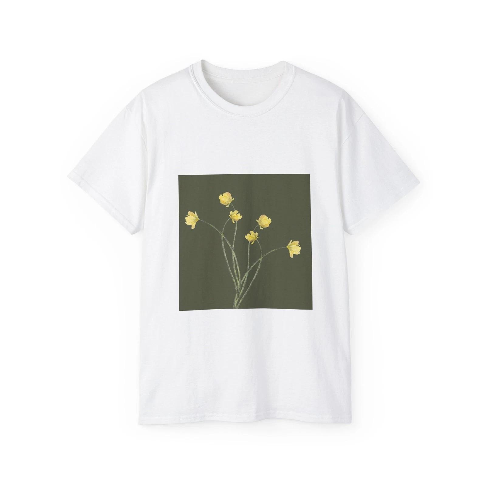 Flowers Stem Watercolor Painting Yellow | Custom Graphic T-Shirt M