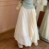 Soft Beige Midi Skirt for Women - Spring/Summer Minimalist Elegant Drape Design Asymmetric Long Skirt