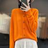 Korean Style Loose Wool Cardigan for Women - 100% Pure Wool, Fine Knit, Round Neck Sweater