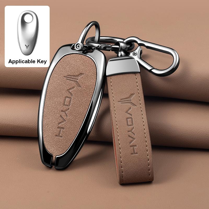 Nouveau Modèle Alliage de Zinc Cuir Coque de Protection pour Clé de Voiture Porte-clés pour Voyah Free I-Land Dreamer - Accessoires Porte-clés Protecteur
