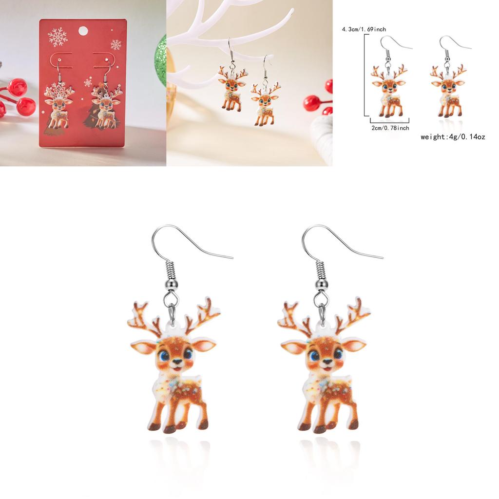 Christmas Deer Acrylic Earrings With Geometric Design For Holiday Party Wear