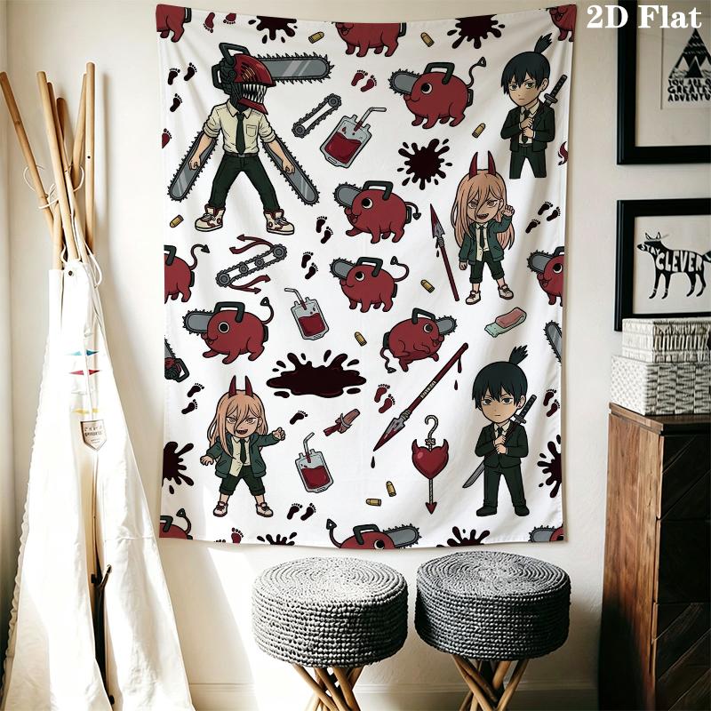Chainsaw Man Wall Tapestry Aesthetic Wall Hanging Printed Fabric Blanket Decorative Tapestries for Bedroom Living Room Home Decor