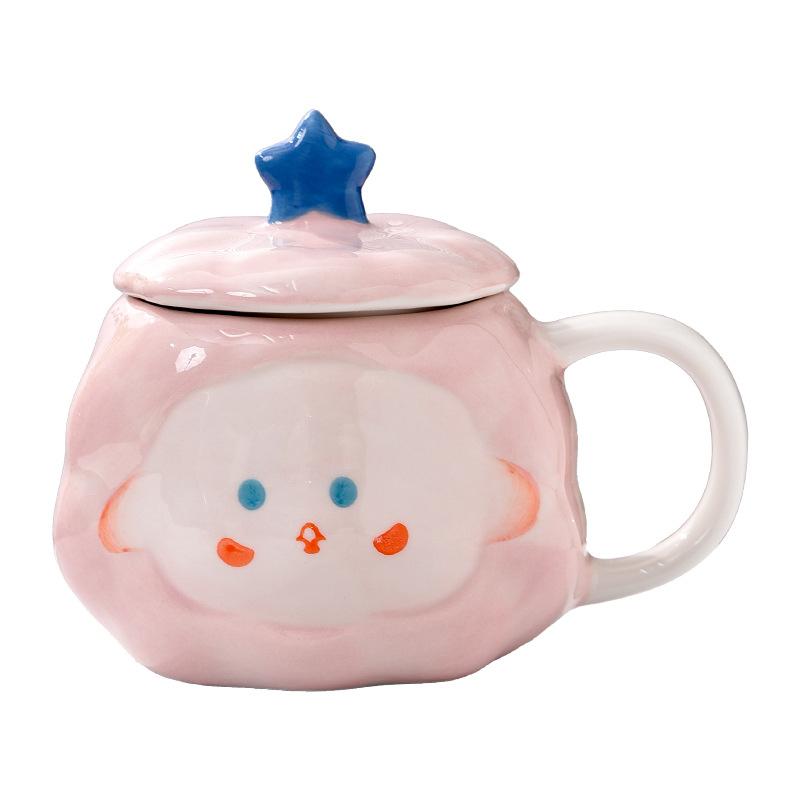 Cute Healing Ceramic Cup for Household Drinking Water Cartoon Creative Gift Children Mug Girl Couple with Lid Cup