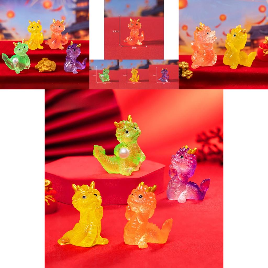 Adorable Translucent New Year Little Dragon Figurine Resin Miniature Desk Ornament