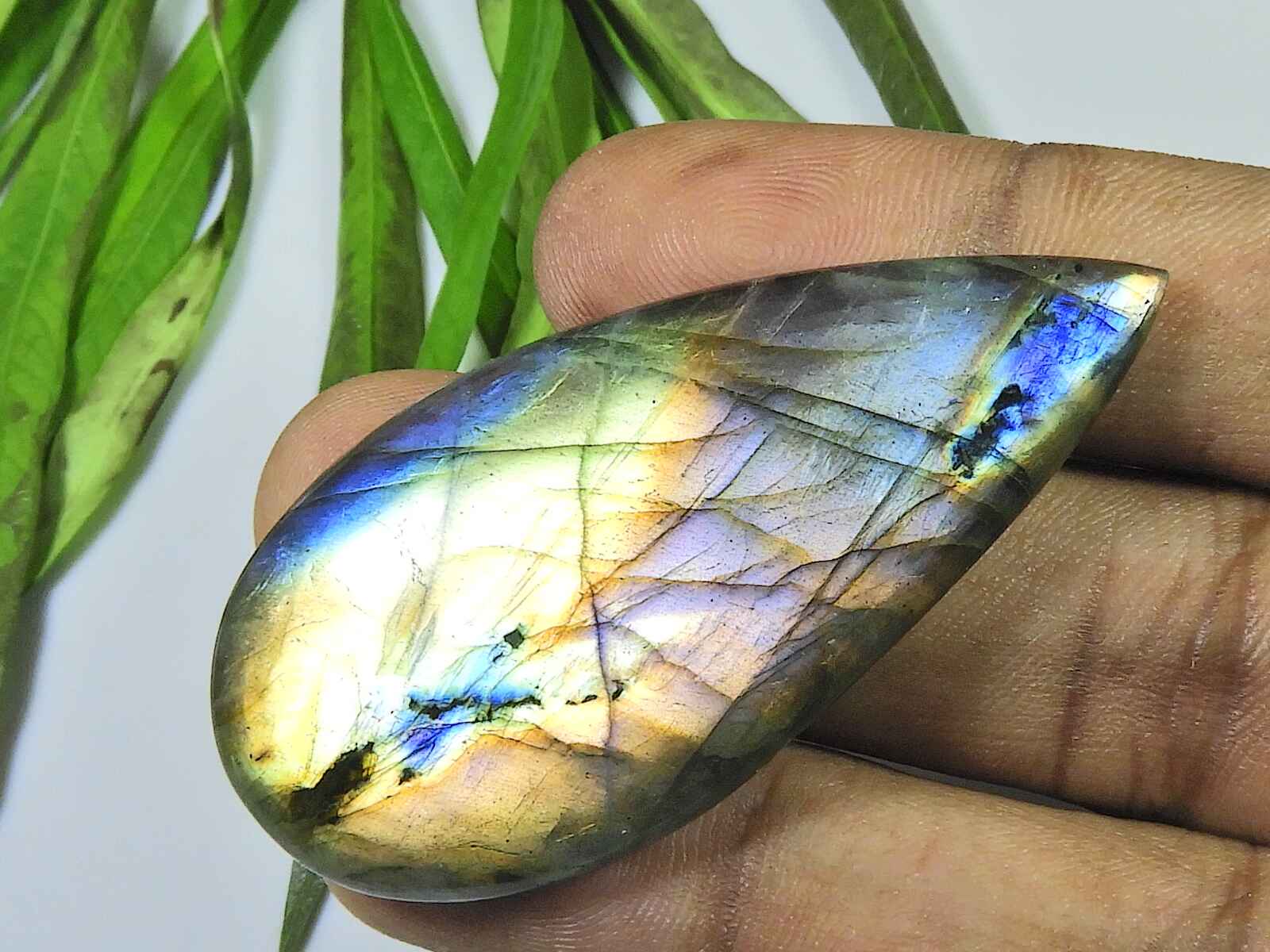 

27X45MM Natural Labradorite Multi Purple Pear Cabochon Loose Gemstone 75Cts. SK-4043
