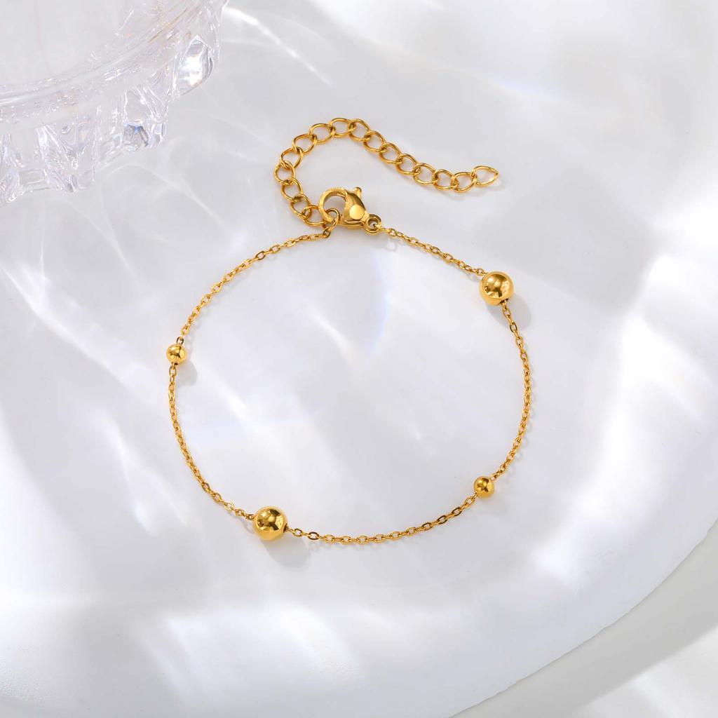 Minimalist Stainless Steel Ball Beads Bracelet, Waterproof 18K Gold Plated Cross Chain Bracelet for Women Trendy Jewelry