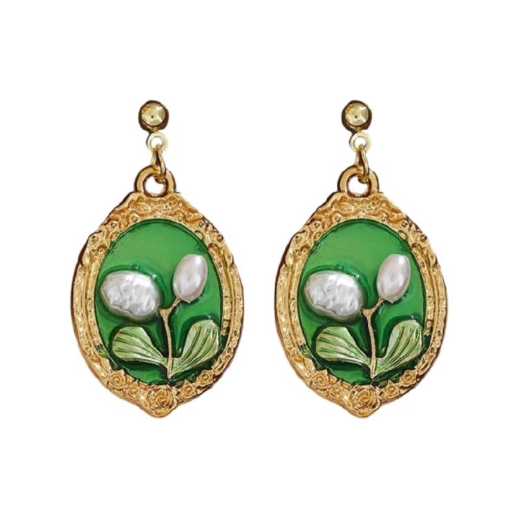 

Oil Painting Flower Ear Studs Ear Accessories Alloy Texture Women Pendiente Simple Earring Suitable for Everyday Wear