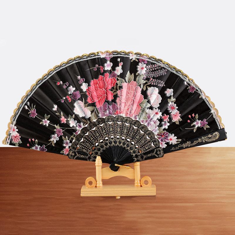1Pc Flower Pattern Elegant & Luxurious Folding Fan Vintage Dance Fan Fashion Chinese Style Hand Held Stamping Design
