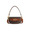 Hero Signature Canvas Shoulder Bag Brown Leather Trim Gold Hardware Daily Casual CR511-B4TXN