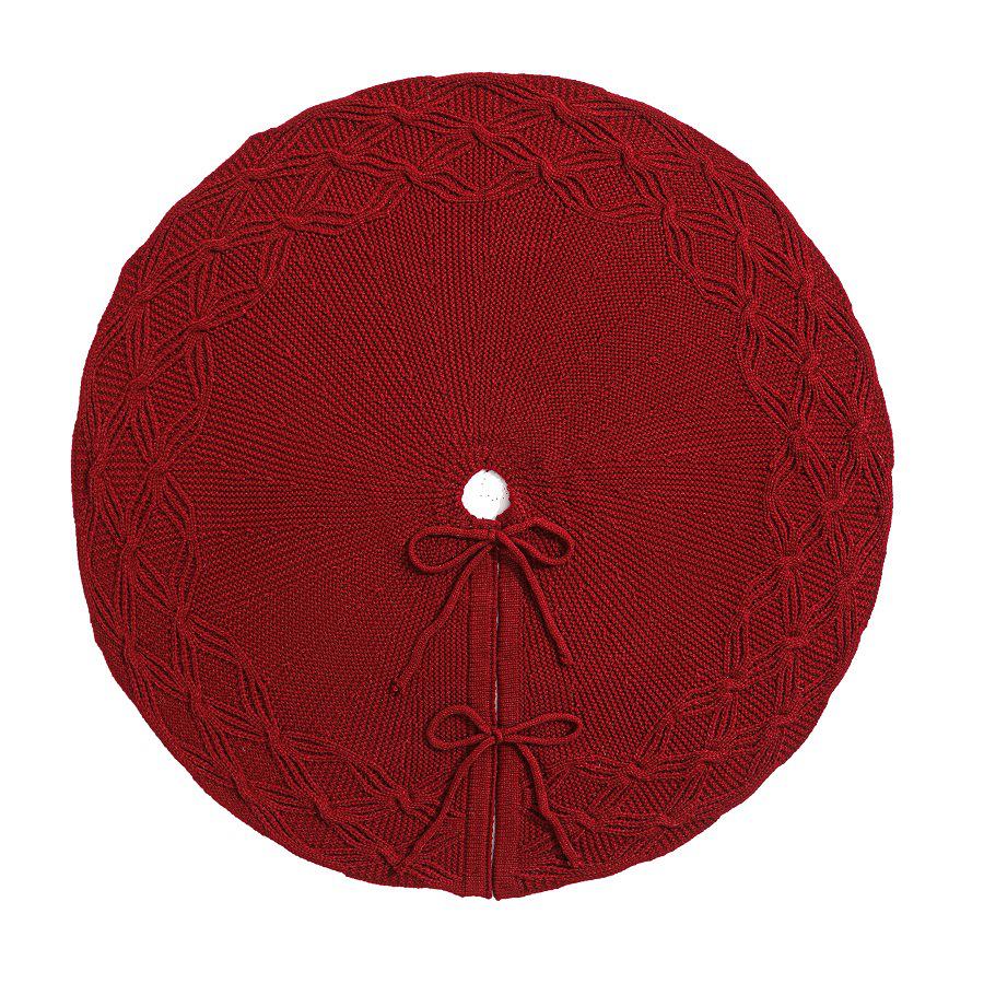 Red Knit Christmas Tree Skirt with Woven Texture for Festive Decor