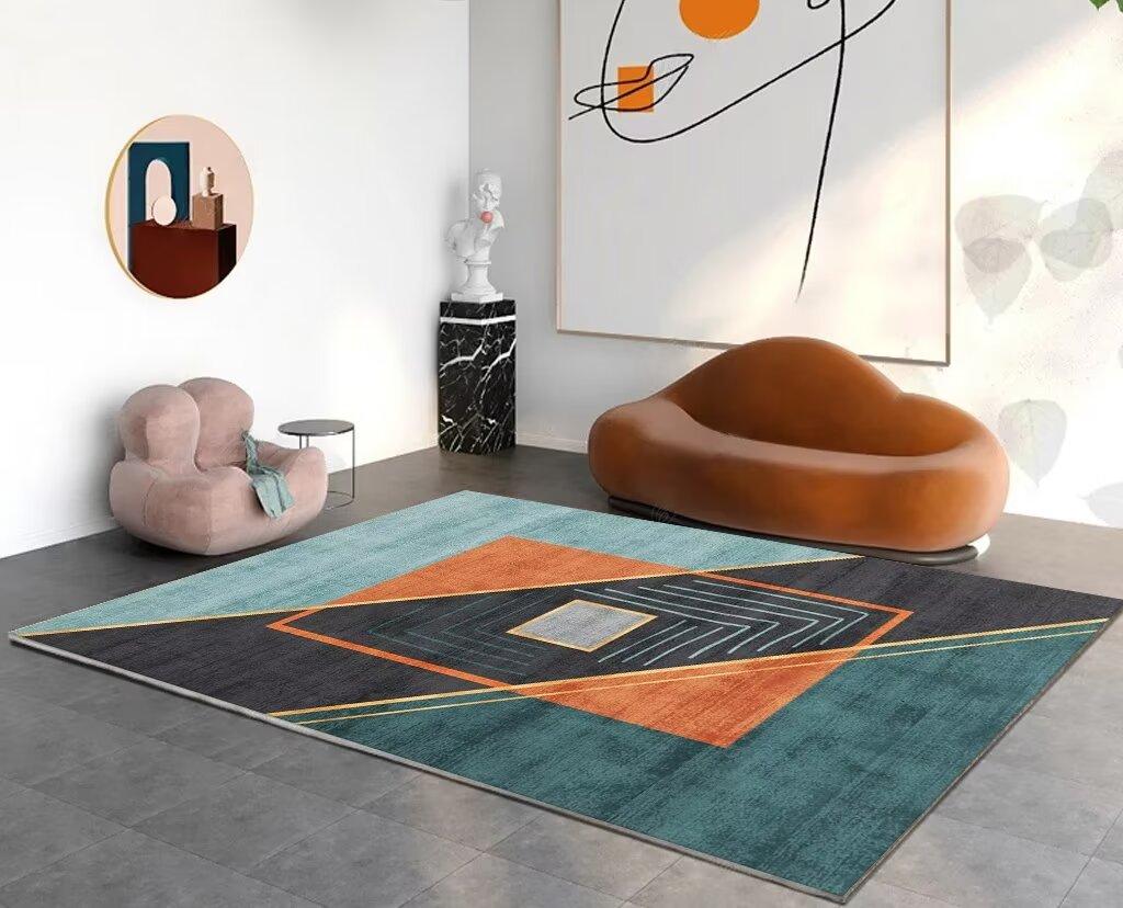 Light Luxury Geometric Rugs for Living Room Nordic Style Easy Clean Sofa Area Non-slip Floor Mat Bedroom Lounge Carpet Washable
