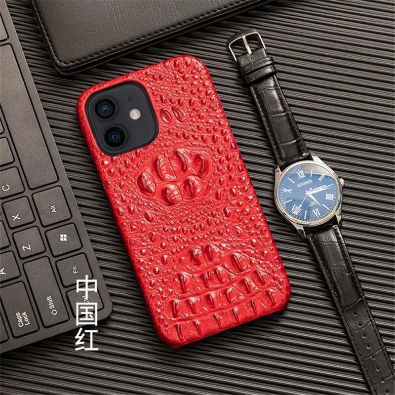 

Премиальный Тонкий Чехол Из Натуральной Коровьей Кожи Для iphone 17 16 15 14 13 12 11 Pro Plus Max Air 3D Задняя Крышка Чехол с Рисунком Крокодиловой Черепа Genuine Leather&iPhone17 красный