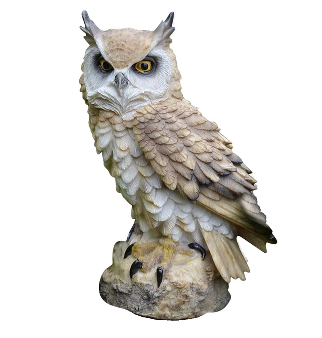 

M Pro Owl Figurine, Garden Ornament, Feng Shui, Good Luck Charm, Crow Repellent, Gardening (Beige)