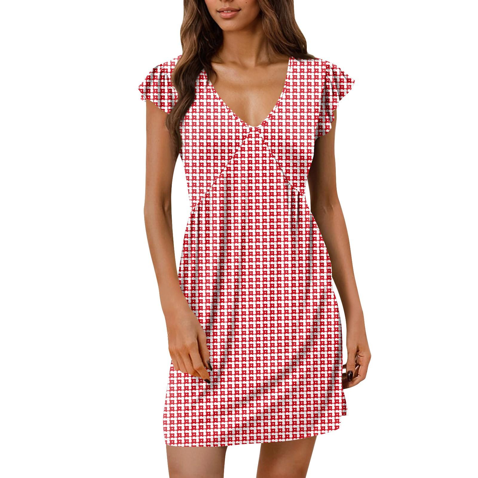 

Жіноча літня сукня вільна з V-подібним вирізом без рукавів сарафан сукня з кишенями L Кіновар