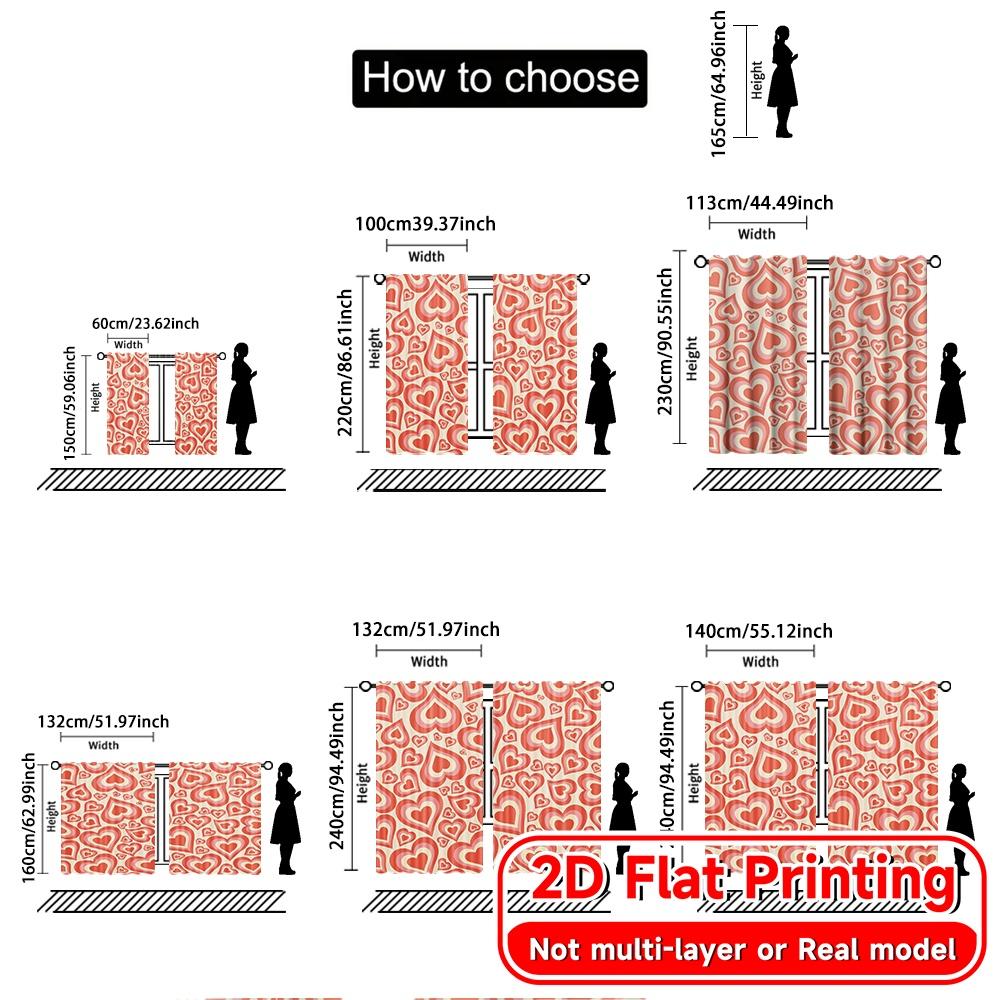 2D Flat Printing  2pcs Heart Cascade Fashionable Modern Curtains Yarn Curtains Decorations Inside Ldeal for Living Room   Bedroom